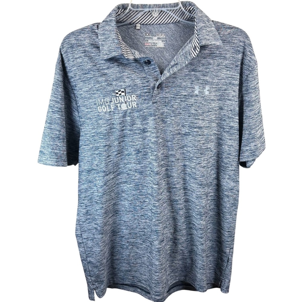 Under Armour Mens Medium HeatGear Polo Shirt Blue Space Dye IMG Junior Golf Tour